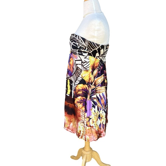 Vintage 90s Cache Silk Strapless Bubble Dress Tropical Floral Resort-wear Sz 2 - Picture 5 of 16